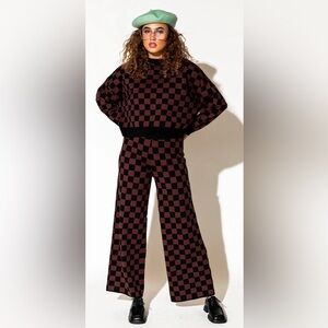 Dressed in LALA Black and Brown Checkered Wide Leg Pants!